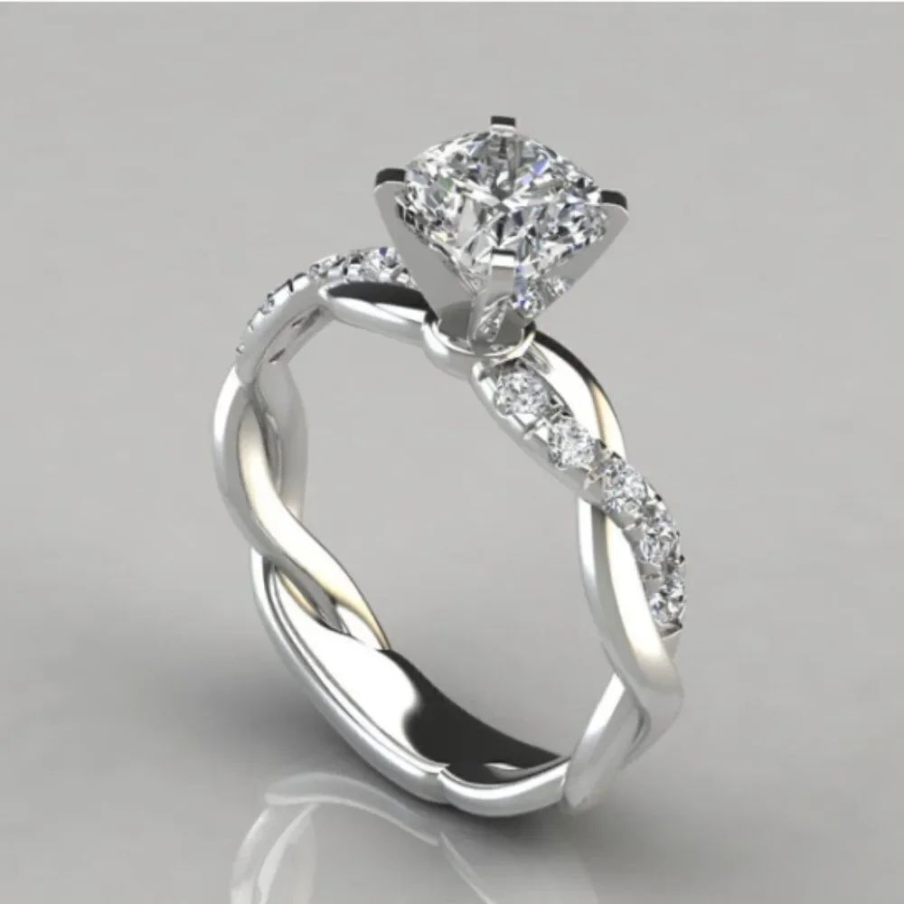 ✨ Silver Tone Princess Cut Wedding Engagement Ring ✨